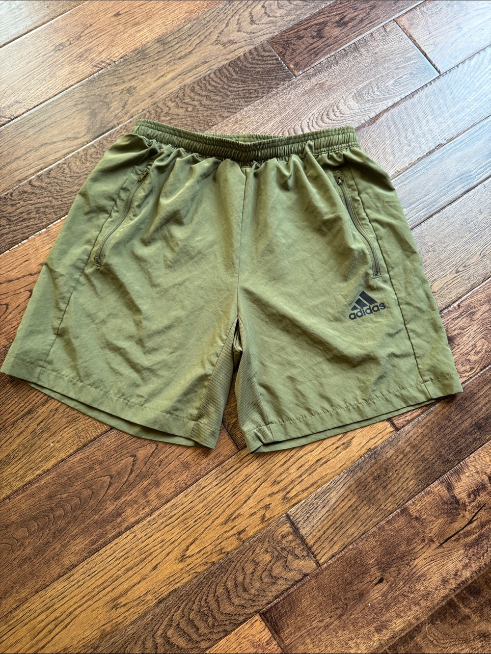 adidas Olive Green Athletic Shorts with Zip Pockets